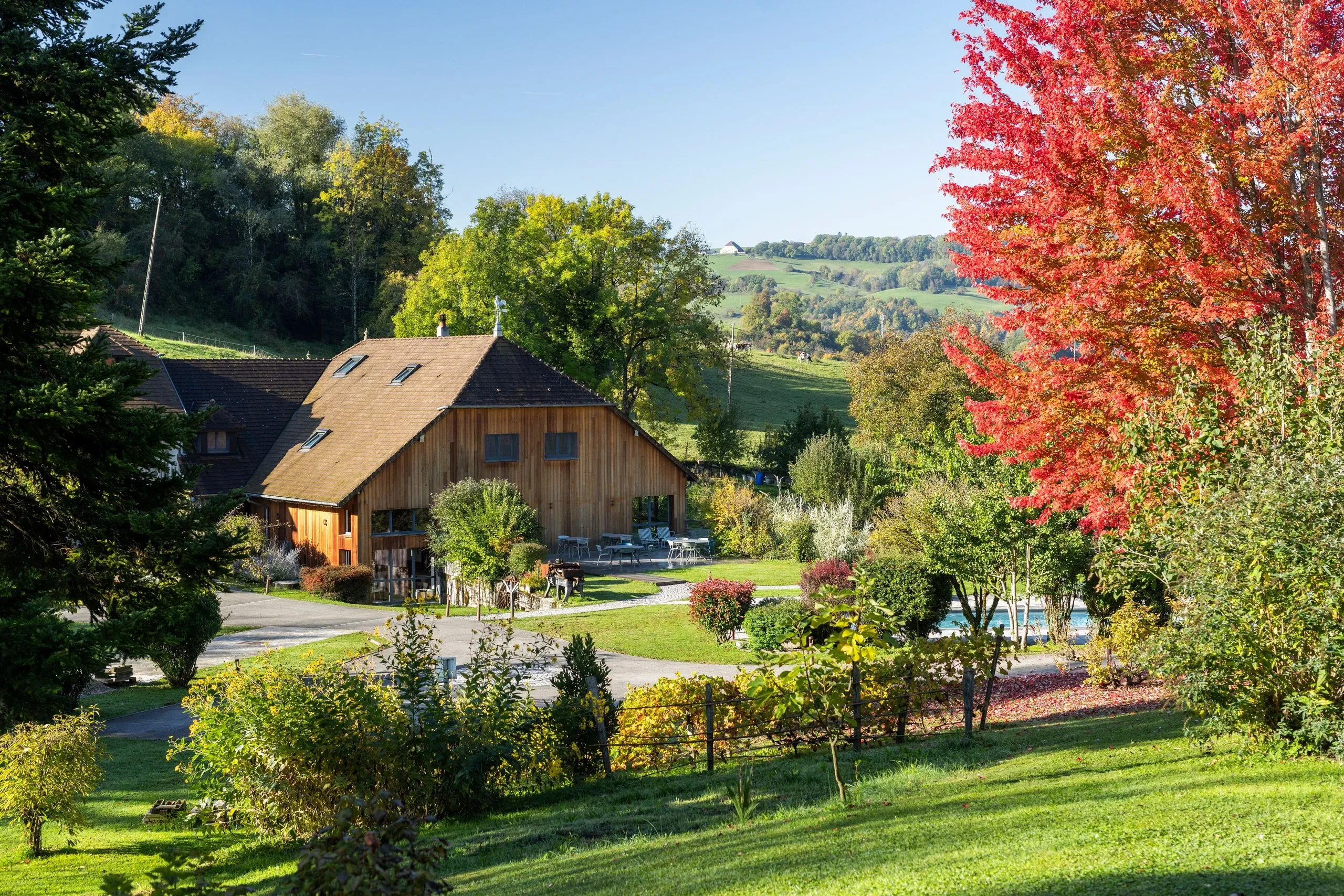 Maison en bois dans paysage champêtre verdoyant - Chambres d'hôtes & spa La Scierie - Domaine La Scierie